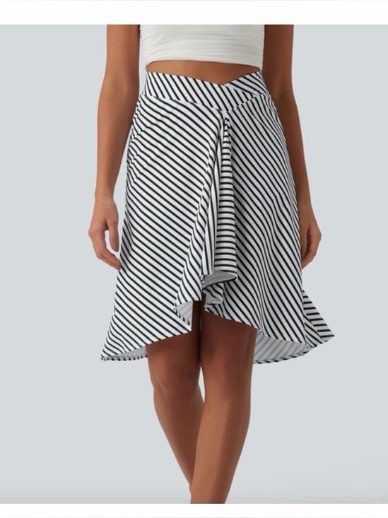 HALARA Dresses & Skirts - HALARA Black and White Striped Asymmetrical Wrap Skirt